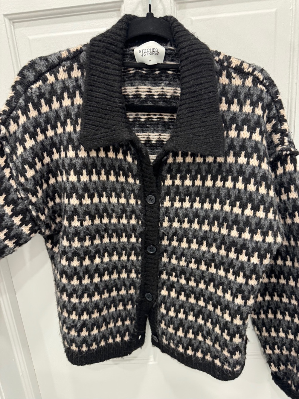 Stitches & Stripes Black and Cream Houndstooth Button-Up Cardigan